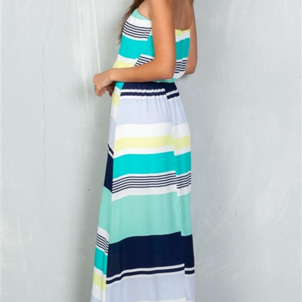 Strapless Multicolor Stripped Maxi Dress - Picture 2 of 5